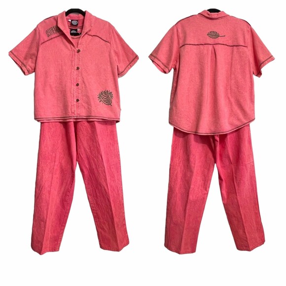 Produce Company Set Acid Wash Pink Tank Pants Jacket Outfit Art Wear Large - Picture 3 of 15